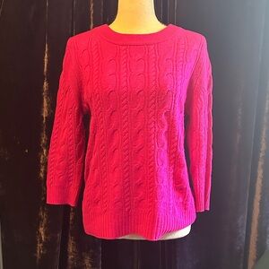 JCrew Women's Cashmere Bright Pink Cable Knit Sweater Sz Medium